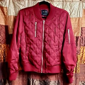 Love Tree Burgundy/Maroon Silky Quilted Bomber Jacket